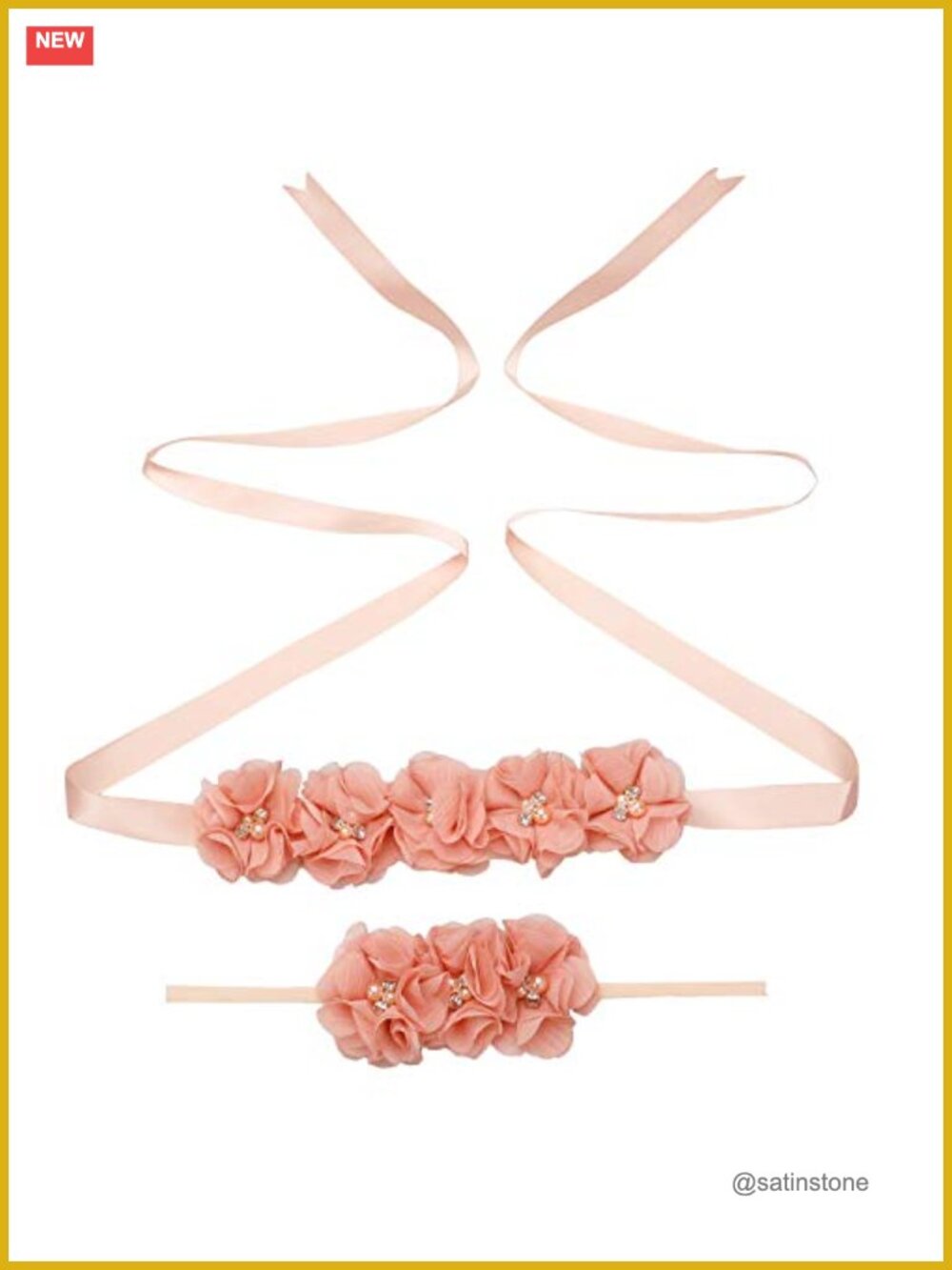Maternity Flower Sash Headband Set Satin Chiffon Rhinestone Wedding Baby Shower